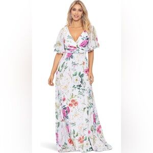 Betsy & Adam Long Floral Flare Sleeve Dress Size Medium NWT
